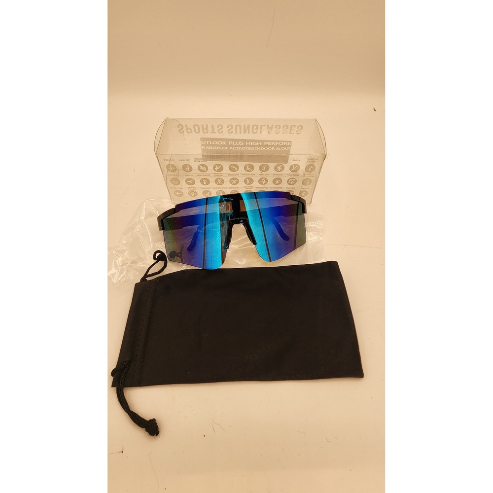 Outlook Plus High Performance Sports Sunglasses Blue Mirrored Shield Black Frame